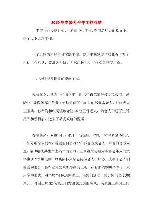 2019年老龄办半年工作总结