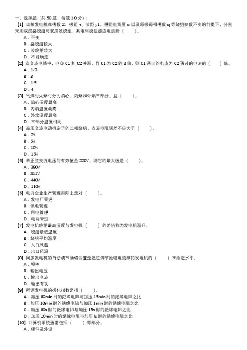 电机检修职业技能试卷(247)