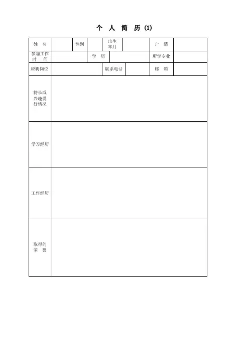 标准个人简历模板(6套,可编辑)(完整版)