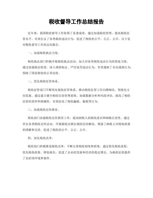 税收督导工作总结报告