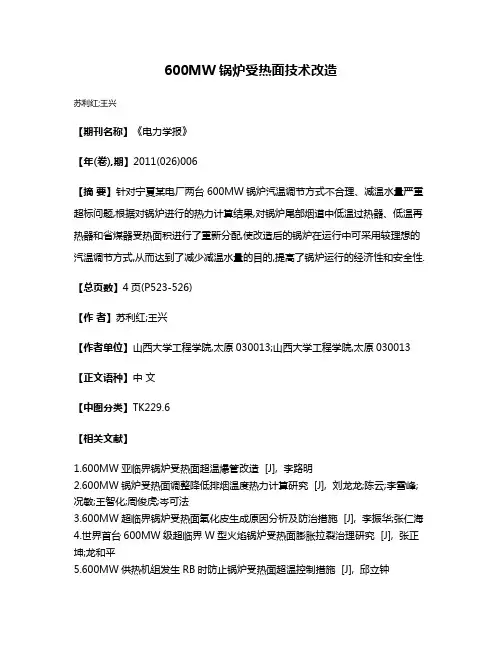 600MW锅炉受热面技术改造