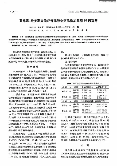 葛根素、丹参联合治疗慢性肺心病急性加重期96例观察
