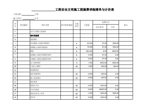 安全文明施工措施费详细清单与计价表