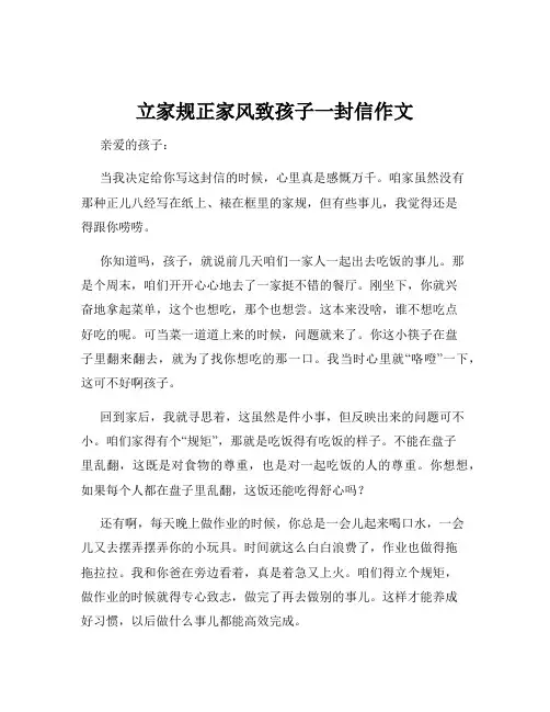 立家规正家风致孩子一封信作文