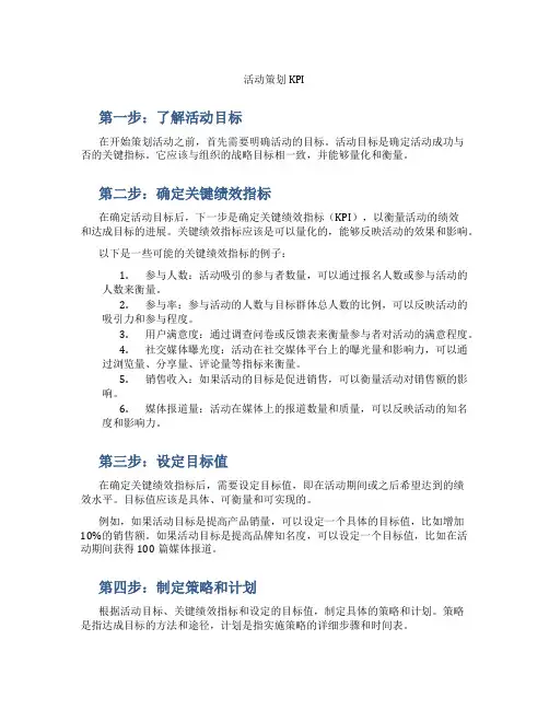 活动策划 kpi