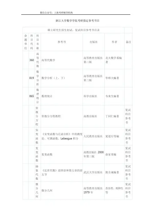 601浙江大学数学系考研初复试参考书目