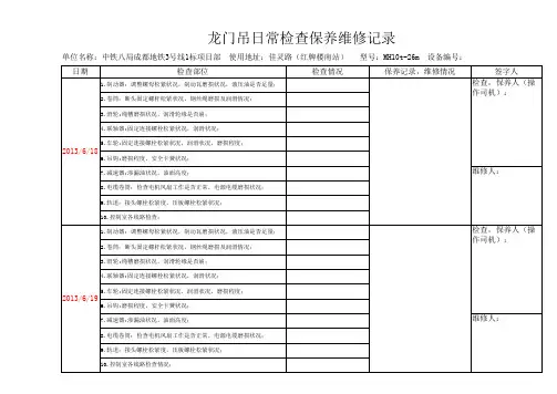 龙门吊日常检查保养维修记录