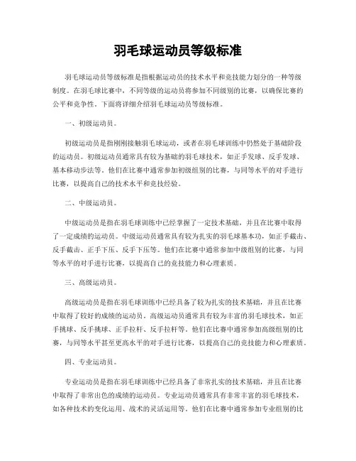 羽毛球运动员等级标准