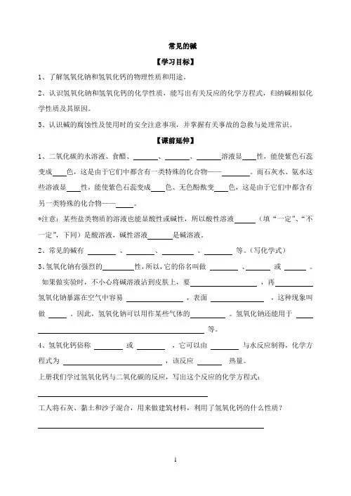 浙教版九年级科学上册1.4-常见的碱