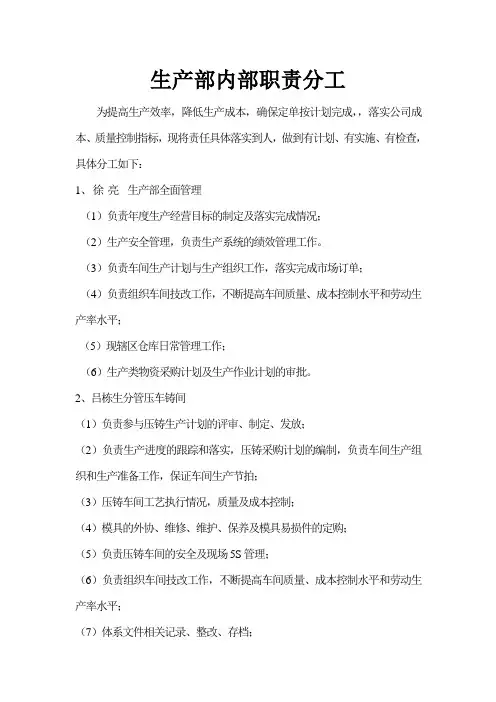 生产部内部职责分工
