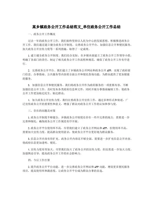 某乡镇政务公开工作总结范文_单位政务公开工作总结