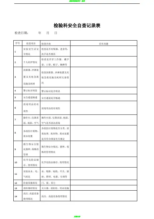 检验科每月安全检查记录表