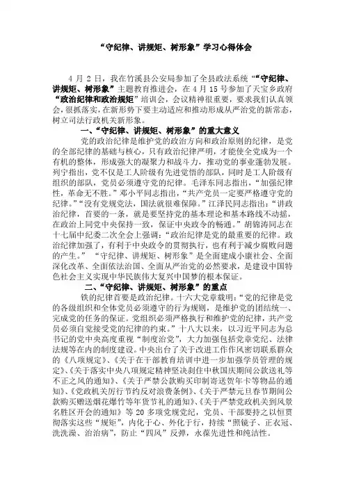 “守纪律、讲规矩、树形象”学习心得体会