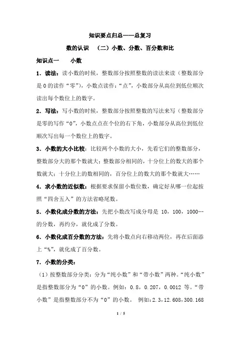 (完整word版)小数、分数、百分数和比知识点归纳,推荐文档