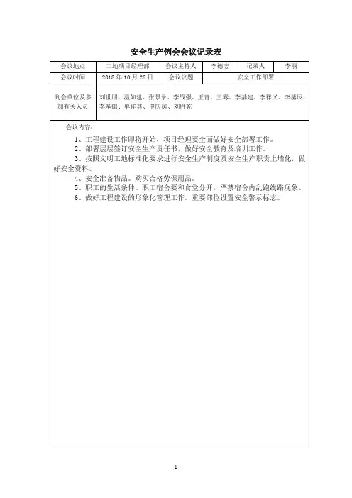 安全生产例会会议记录表