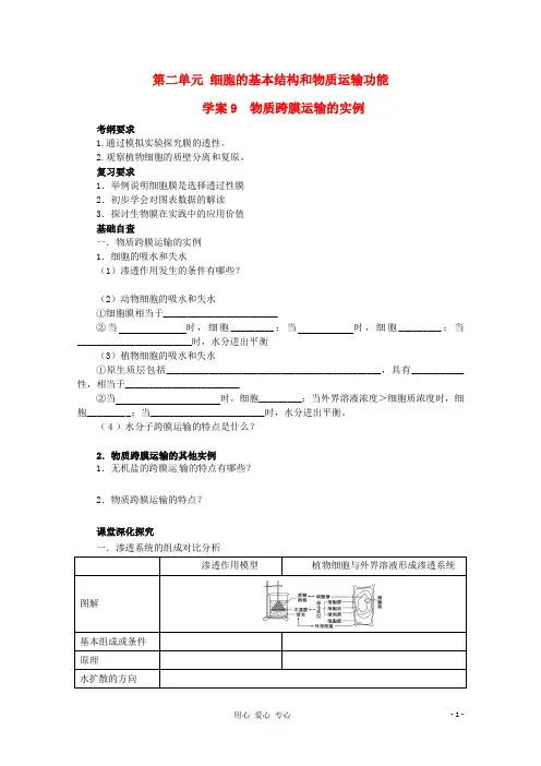 2013届高考生物起点一轮复习 第二单元 物质跨膜运输的实例学案 (1)