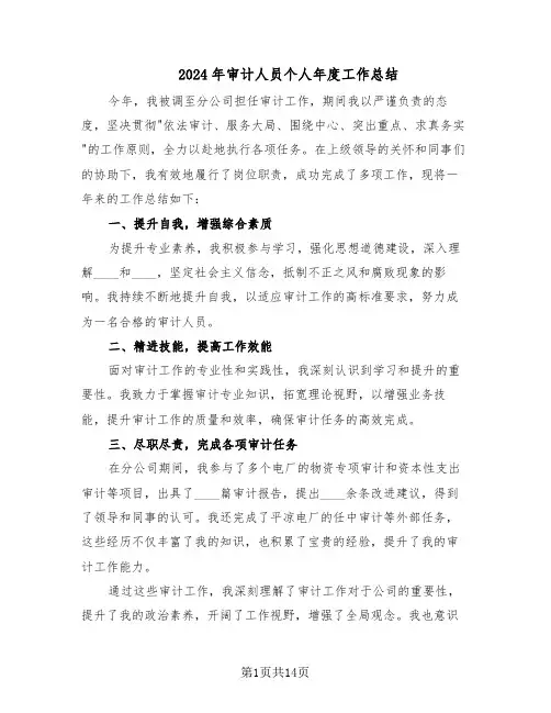 2024年审计人员个人年度工作总结（八篇）