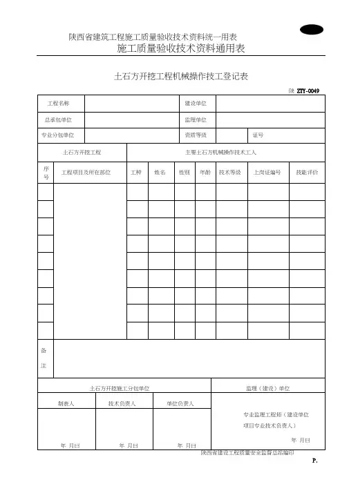 B1049土石方开挖工程机械操作技工登记表