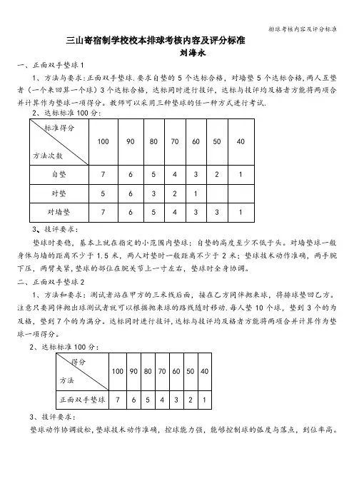 排球考核内容及评分标准