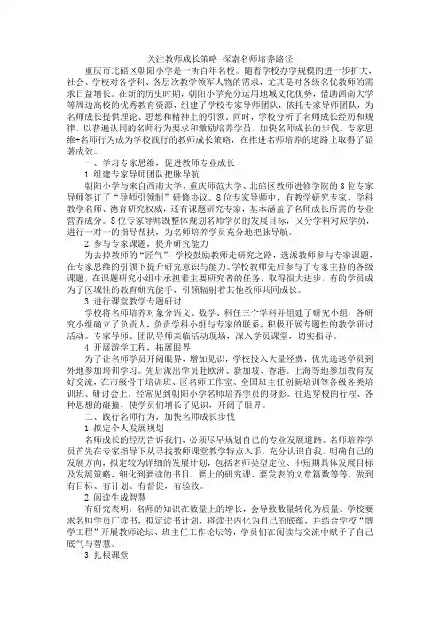 关注教师成长策略 探索名师培养路径