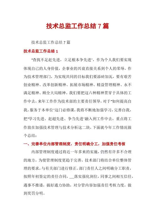 技术总监工作总结7篇