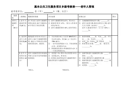 基本公共卫生服务项目乡级考核表——老年人管理