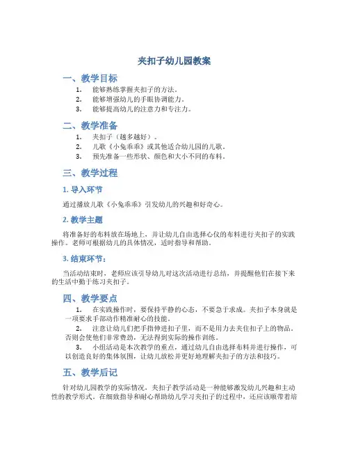 夹扣子幼儿园教案