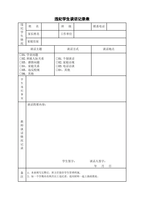 学生违纪处理登记表-违纪学生登记表[1]【范本模板】