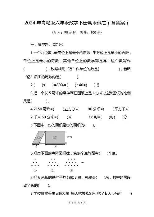 阳光计划小学试卷数学六年级下册青岛版答案
