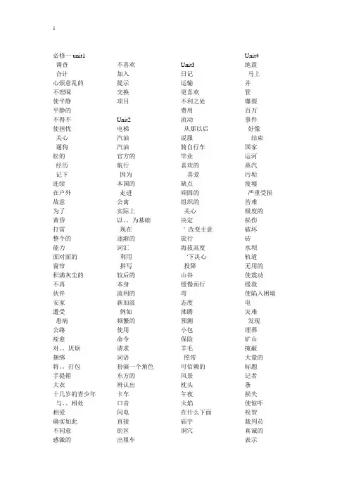 高中必修1-4英语单词(中文版)