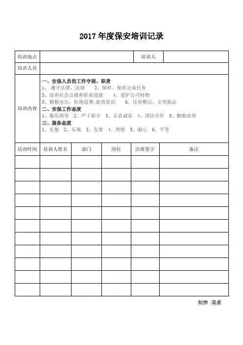 保安的培训记录