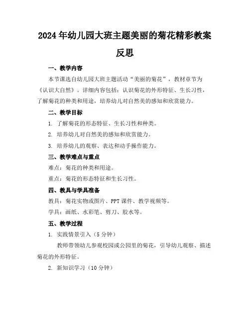 2024年幼儿园大班主题美丽的菊花精彩教案反思