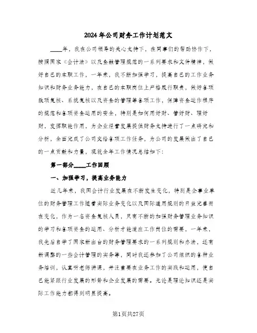 2024年公司财务工作计划范文（7篇）