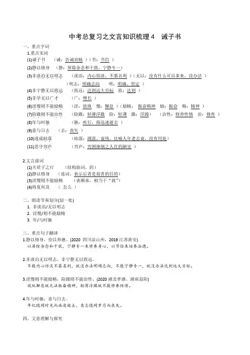 部编版中考总复习之文言知识梳理4  诫子书