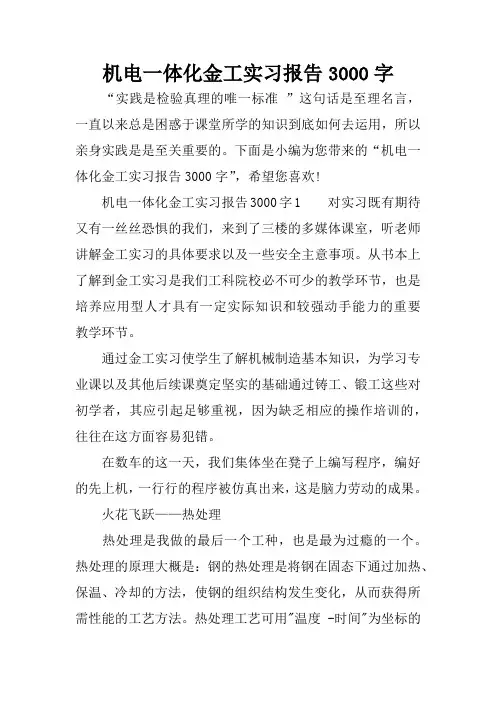 机电一体化金工实习报告3000字