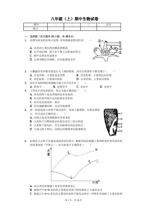 山东省济宁市    八年级(上)期中生物试卷-(含答案)