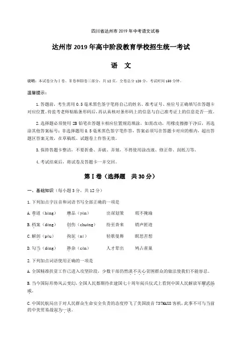 四川省达州市2019年中考语文试卷