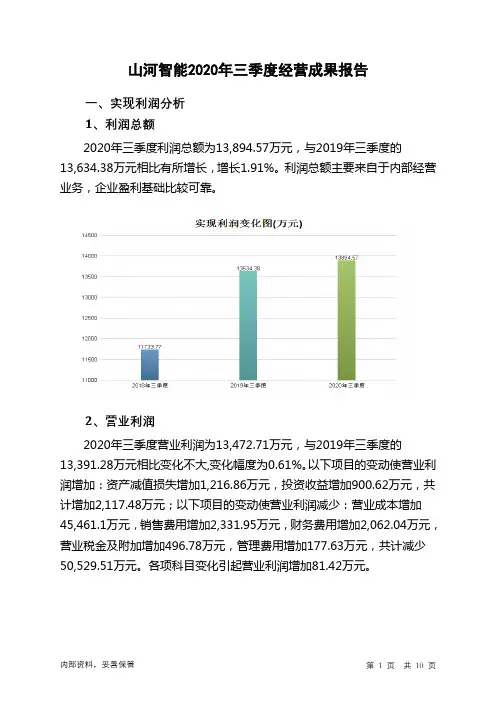 山河智能2020年三季度经营成果报告