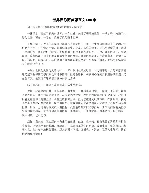 世界因你而美丽范文800字