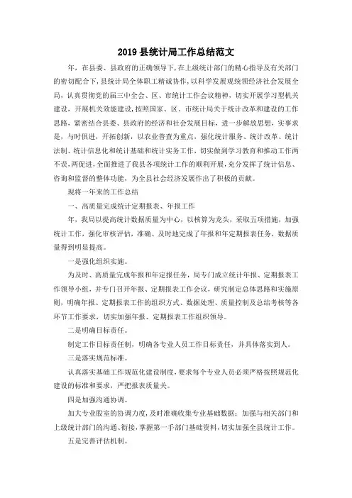 最新-2019县统计局工作总结范文 精品