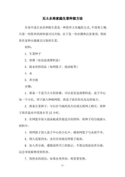 无土水培家庭生菜种植方法