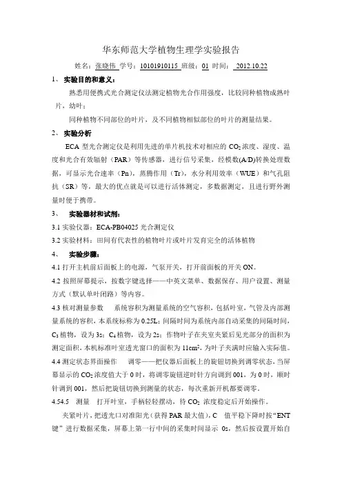 光合作用测定实验报告