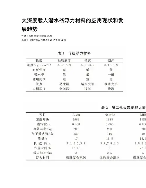 大深度载人潜水器浮力材料的应用现状和发展趋势