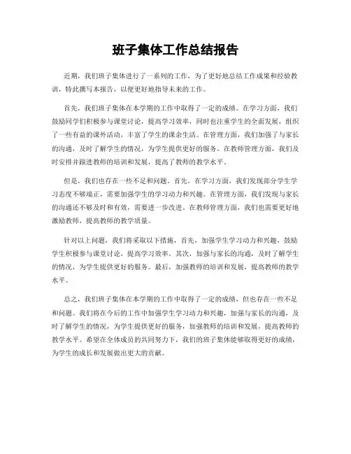 班子集体工作总结报告