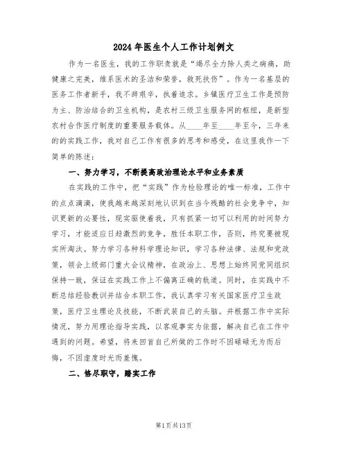 2024年医生个人工作计划例文(五篇)