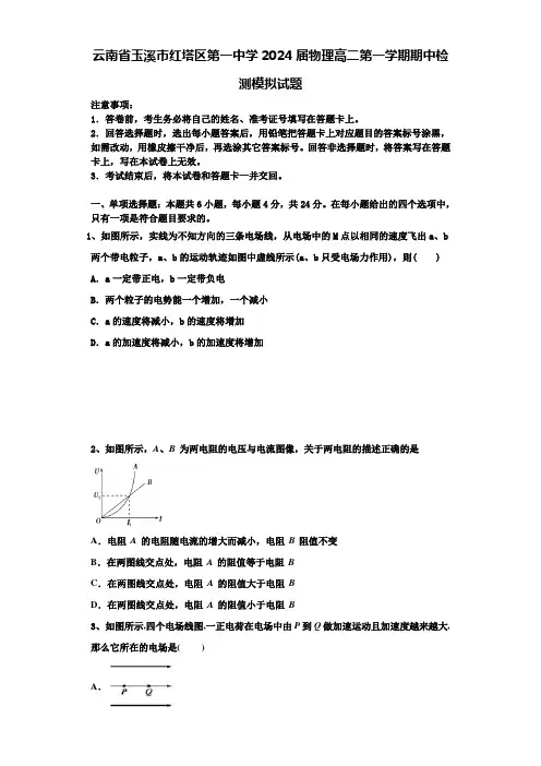 云南省玉溪市红塔区第一中学2024届物理高二第一学期期中检测模拟试题含解析