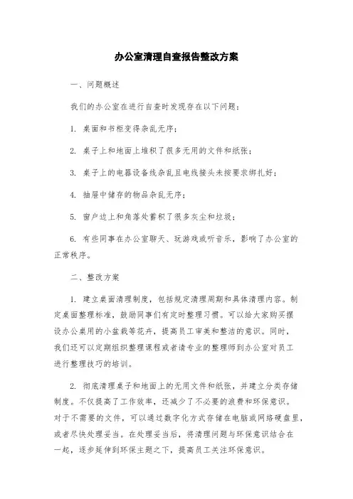 办公室清理自查报告整改方案
