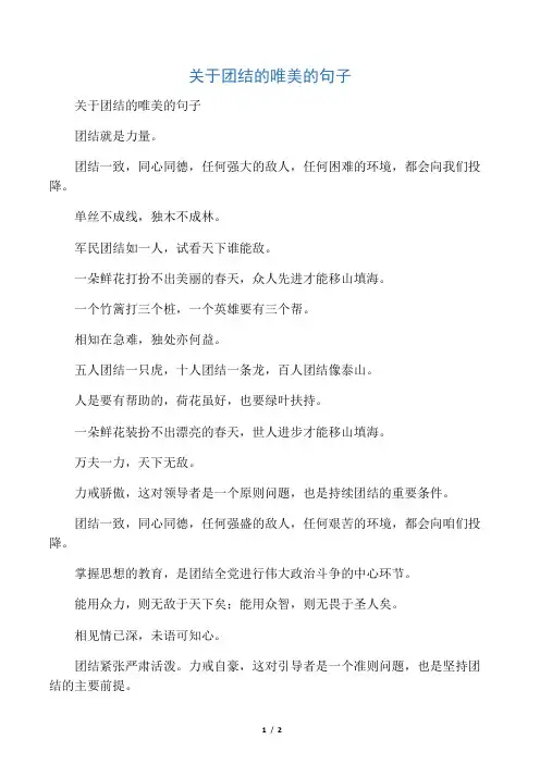 关于团结的唯美的句子