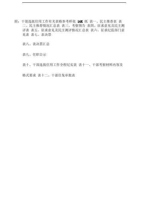 国有企业干部选拔任用工作系列表格