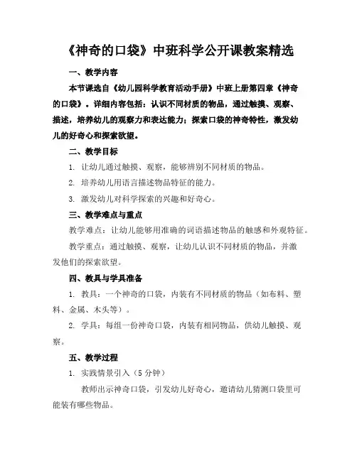 《神奇的口袋》中班科学公开课教案精选